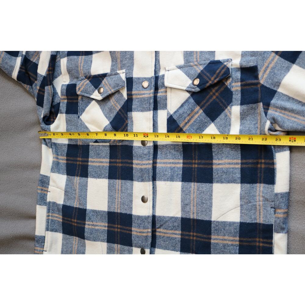 HFX Flannel Shirt Womens Medium Blue Brown White Plaid Flap Pockets Snap Buttons - Picture 5 of 16